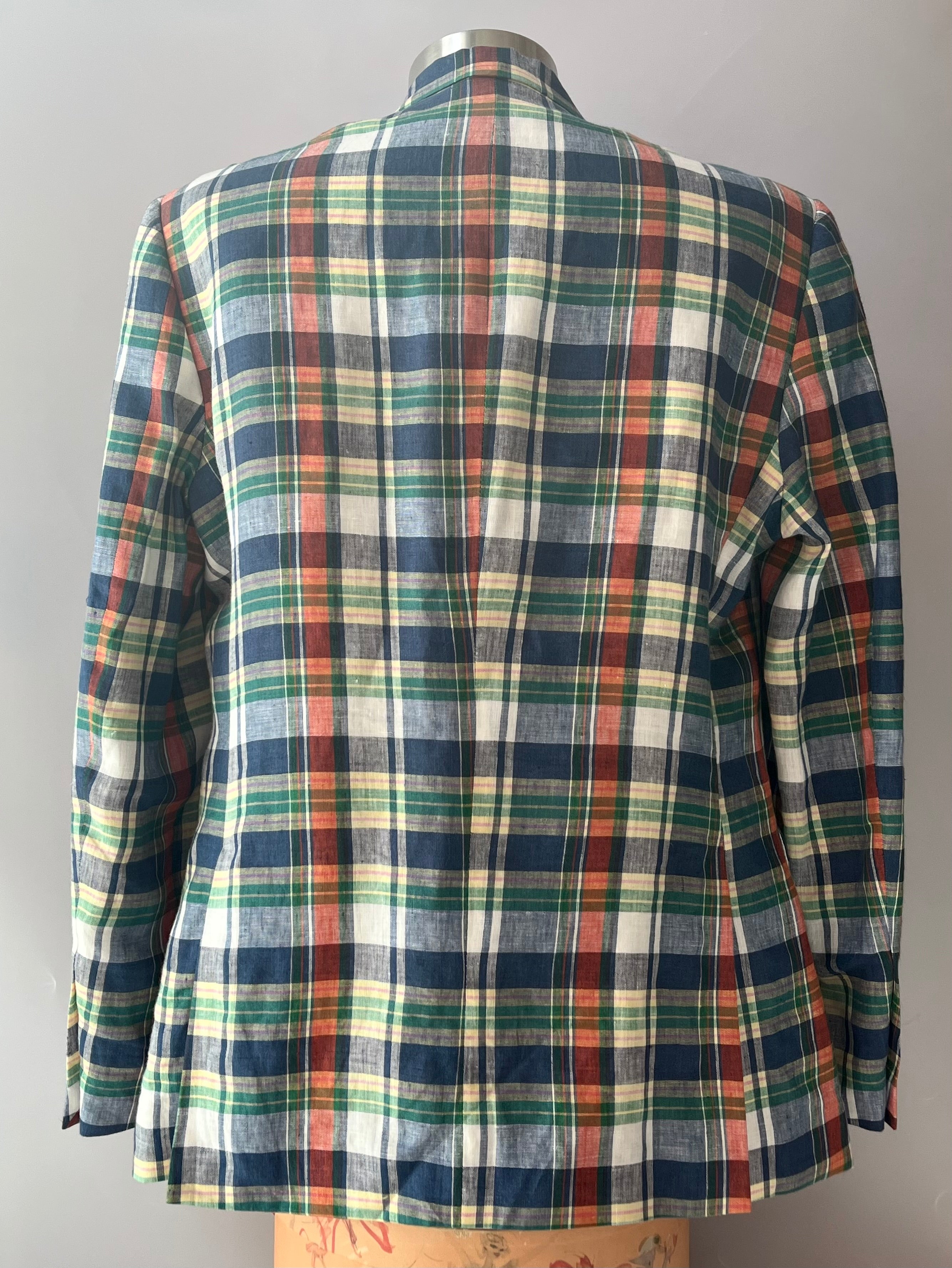 Tommy Hilfiger Navy/Green/Orange Madras Plaid Jacket, Size: 40