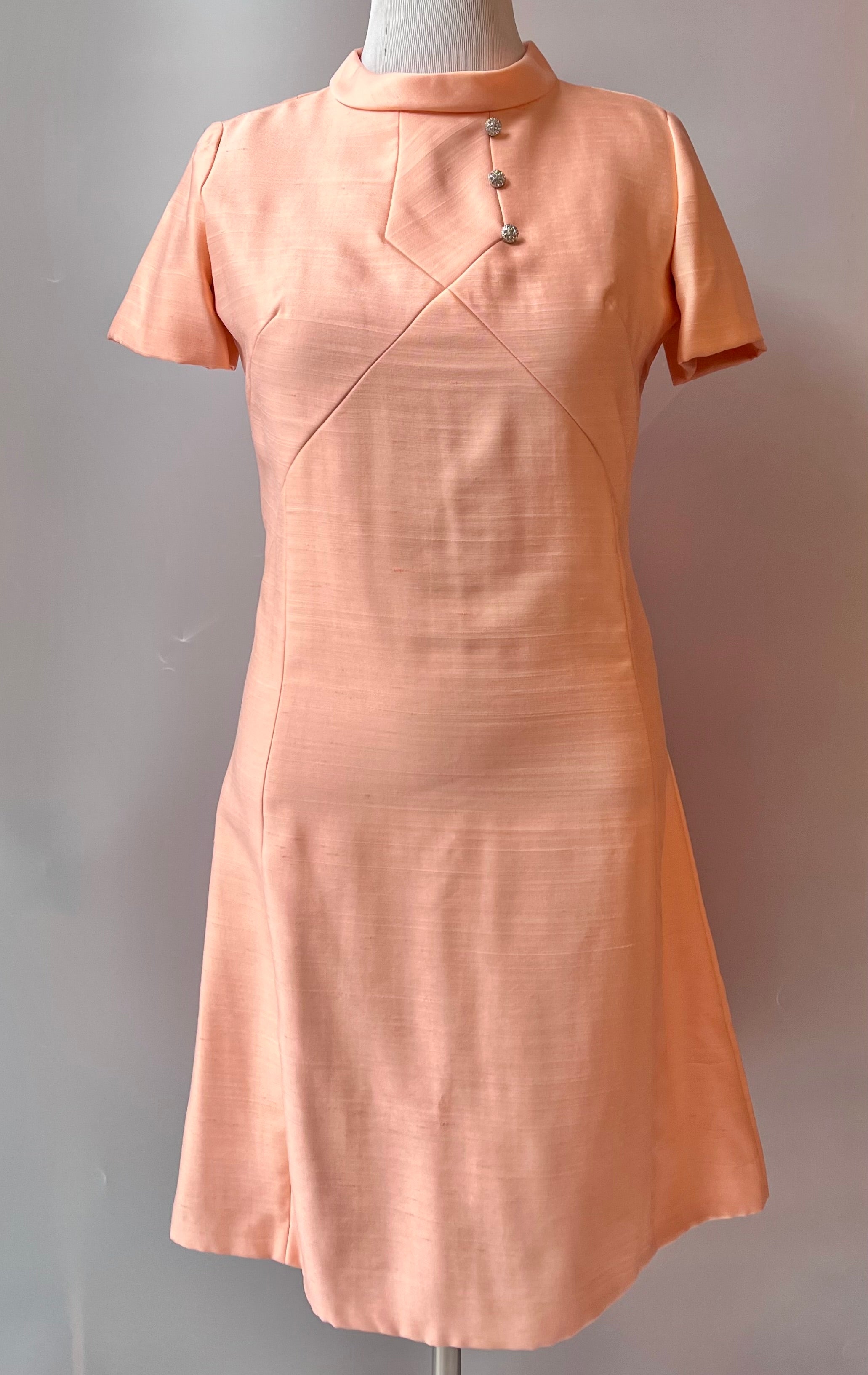 1960s Vintage Leslie Fay Peach Dress, Size: L/12