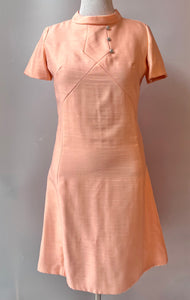 1960s Vintage Leslie Fay Peach Dress, Size: L/12