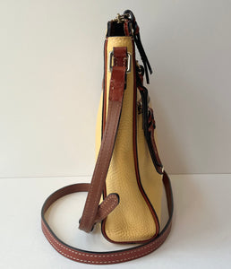 Pre-Owned Dooney & Bourke Pale Yellow Peyton Triple Zip Crossbody Handbag