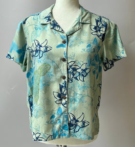 Caribbean Joe Blue/Green Hawaiian Print Shirt, Size: P-Small/Medium