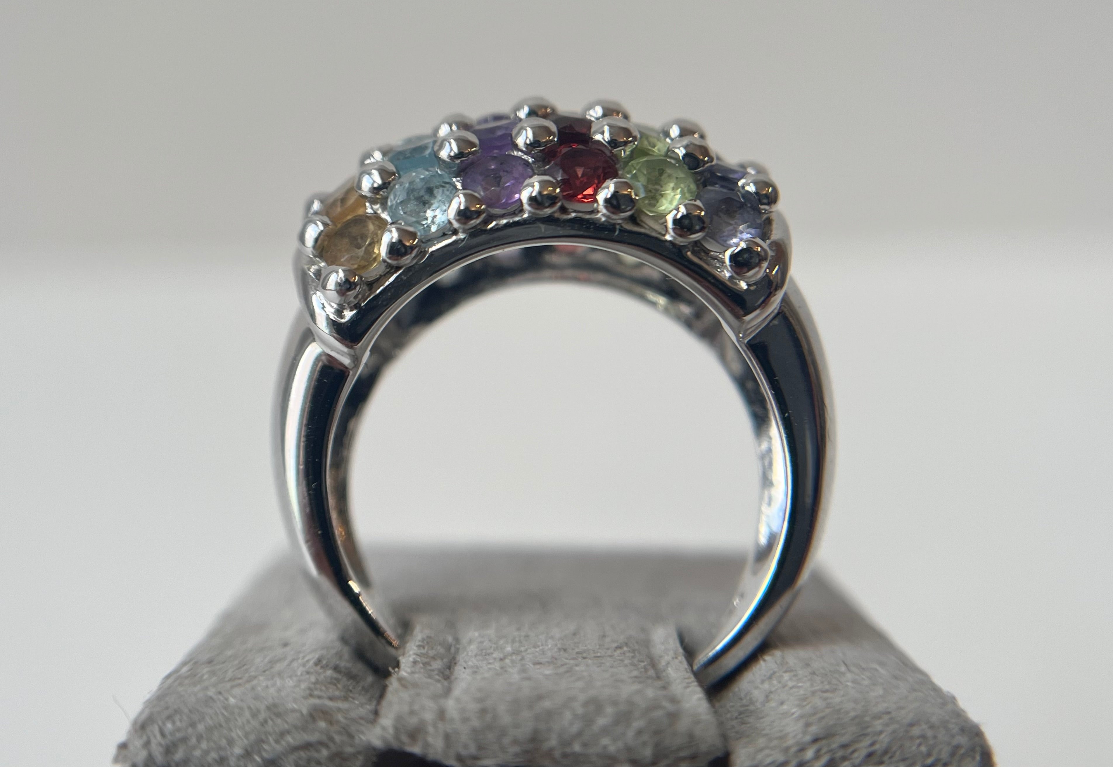 925 Sterling Silver Multicolor Cubic Zirconia Ring, Size: 8
