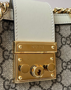 Pre-Owned Gucci Tan/Cream Padlock GG Shoulder Bag