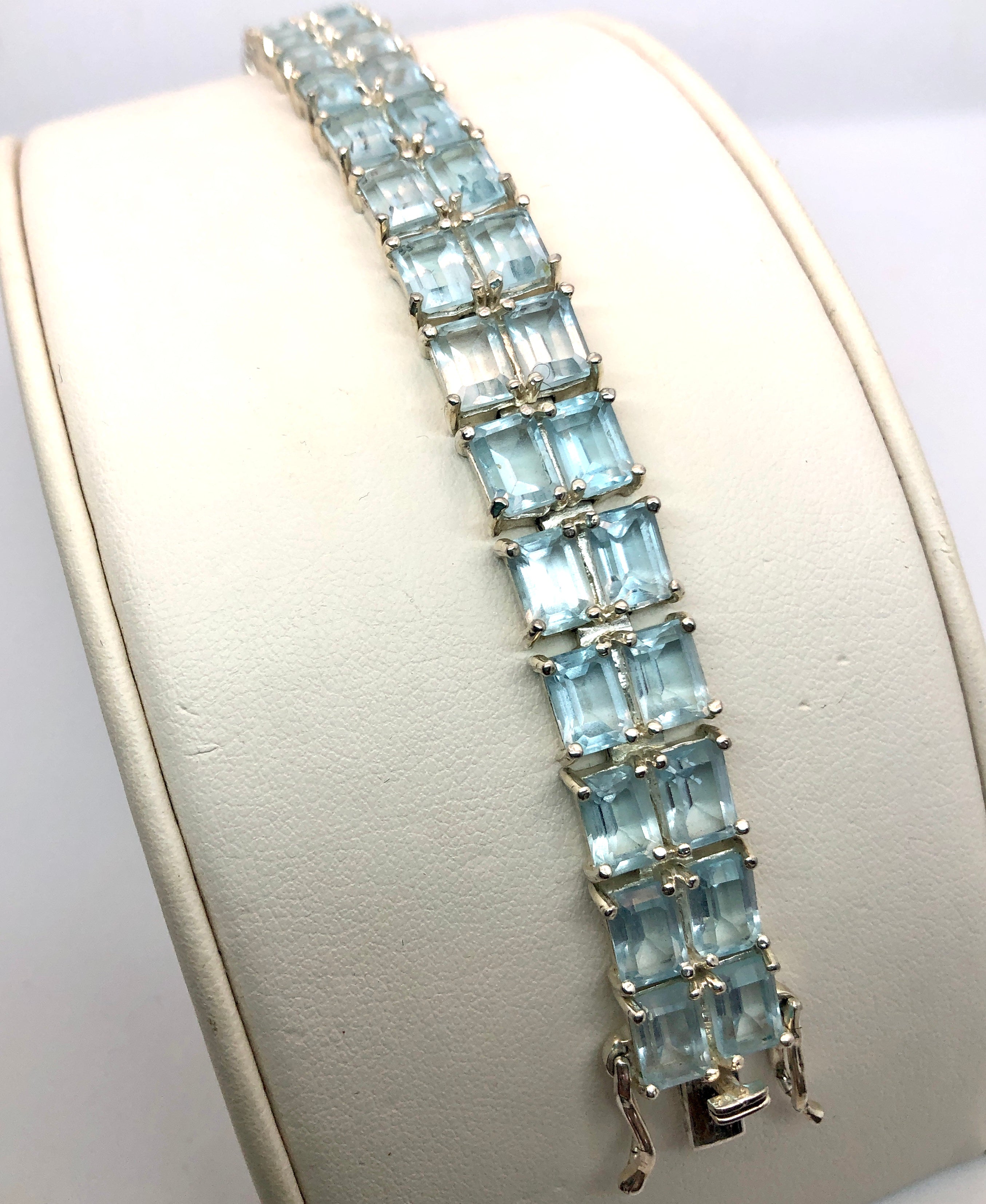 Vintage 925 & Aquamarine Double Row Tennis Bracelet, 7.5”