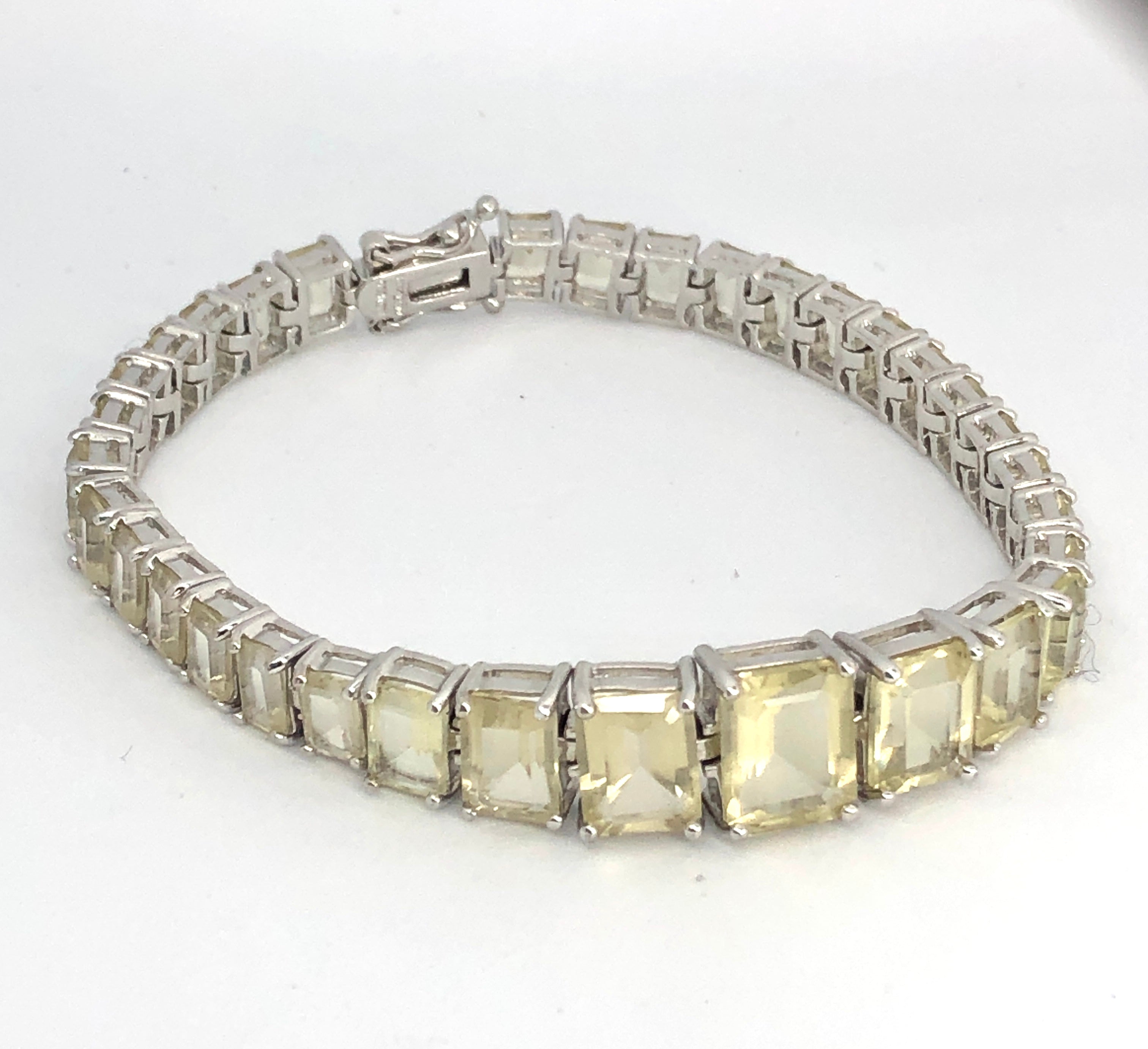 Vintage 925 & Emerald Cut Lemon Quartz Tennis Bracelet, Size 8”