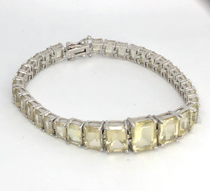 Vintage 925 & Emerald Cut Lemon Quartz Tennis Bracelet, Size 8”