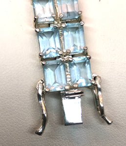 Vintage 925 & Aquamarine Double Row Tennis Bracelet, 7.5”