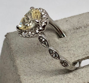 Sterling Plated Lemon Pear and Pave CZ Ring, Size 7.25