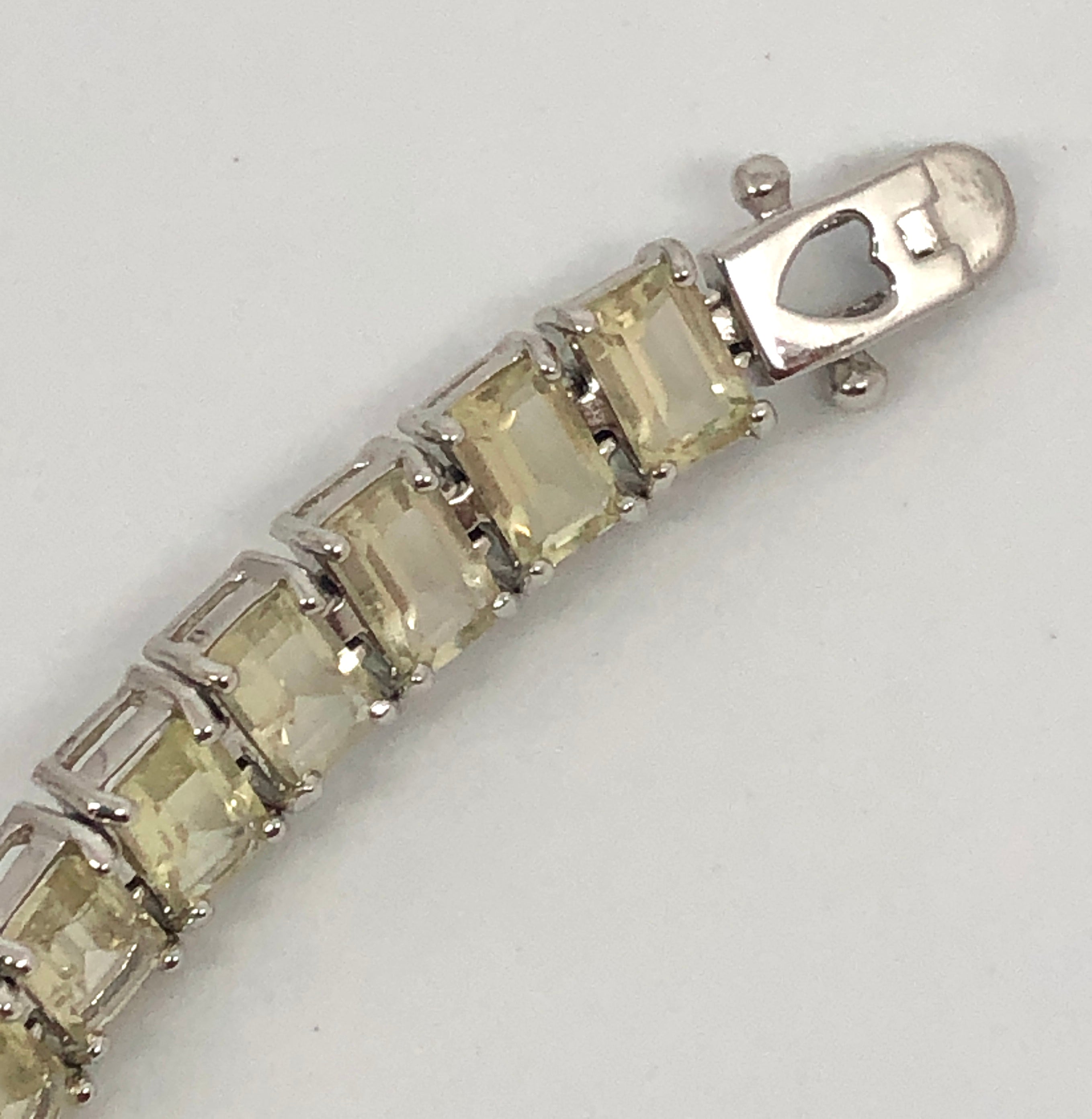 Vintage 925 & Emerald Cut Lemon Quartz Tennis Bracelet, Size 8”