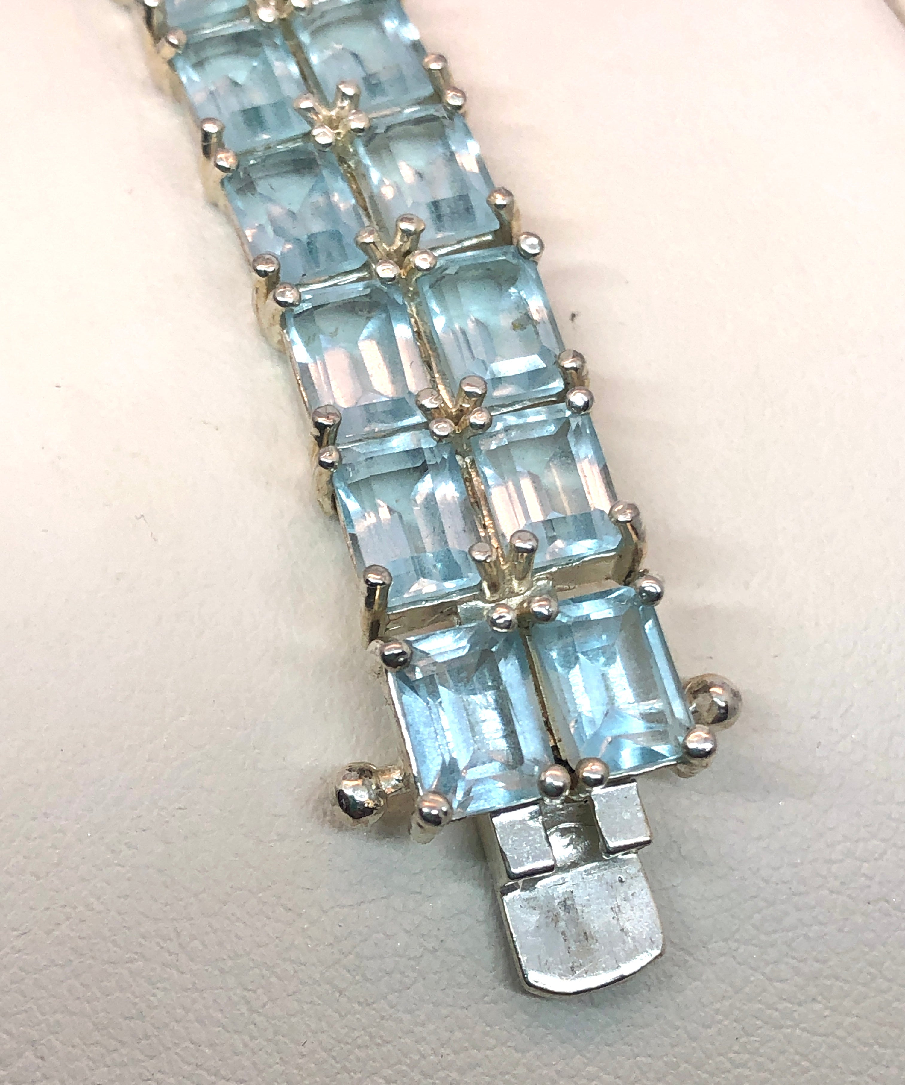 Vintage 925 & Aquamarine Double Row Tennis Bracelet, 7.5”