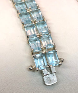 Vintage 925 & Aquamarine Double Row Tennis Bracelet, 7.5”