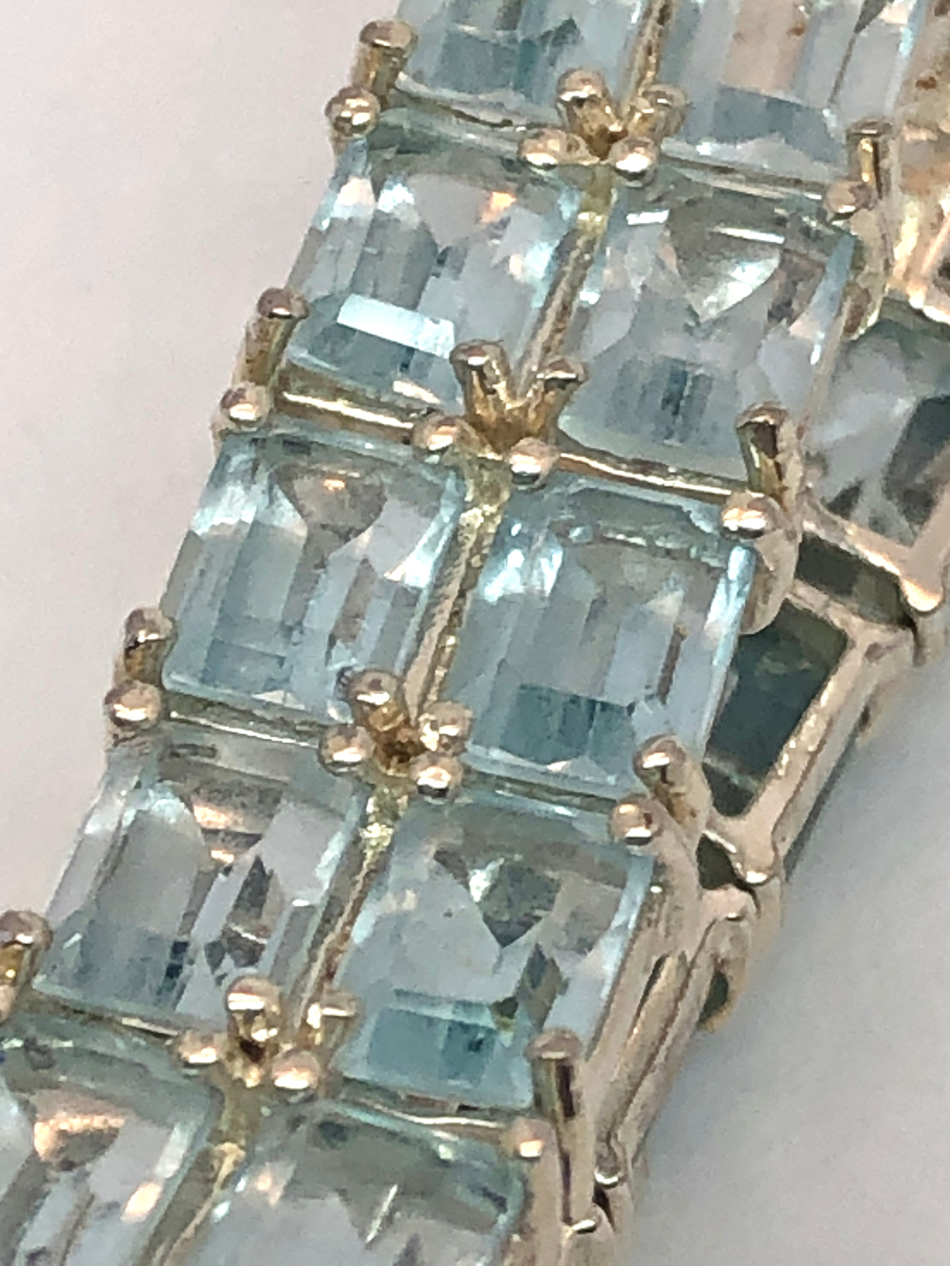 Vintage 925 & Aquamarine Double Row Tennis Bracelet, 7.5”