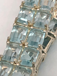 Vintage 925 & Aquamarine Double Row Tennis Bracelet, 7.5”