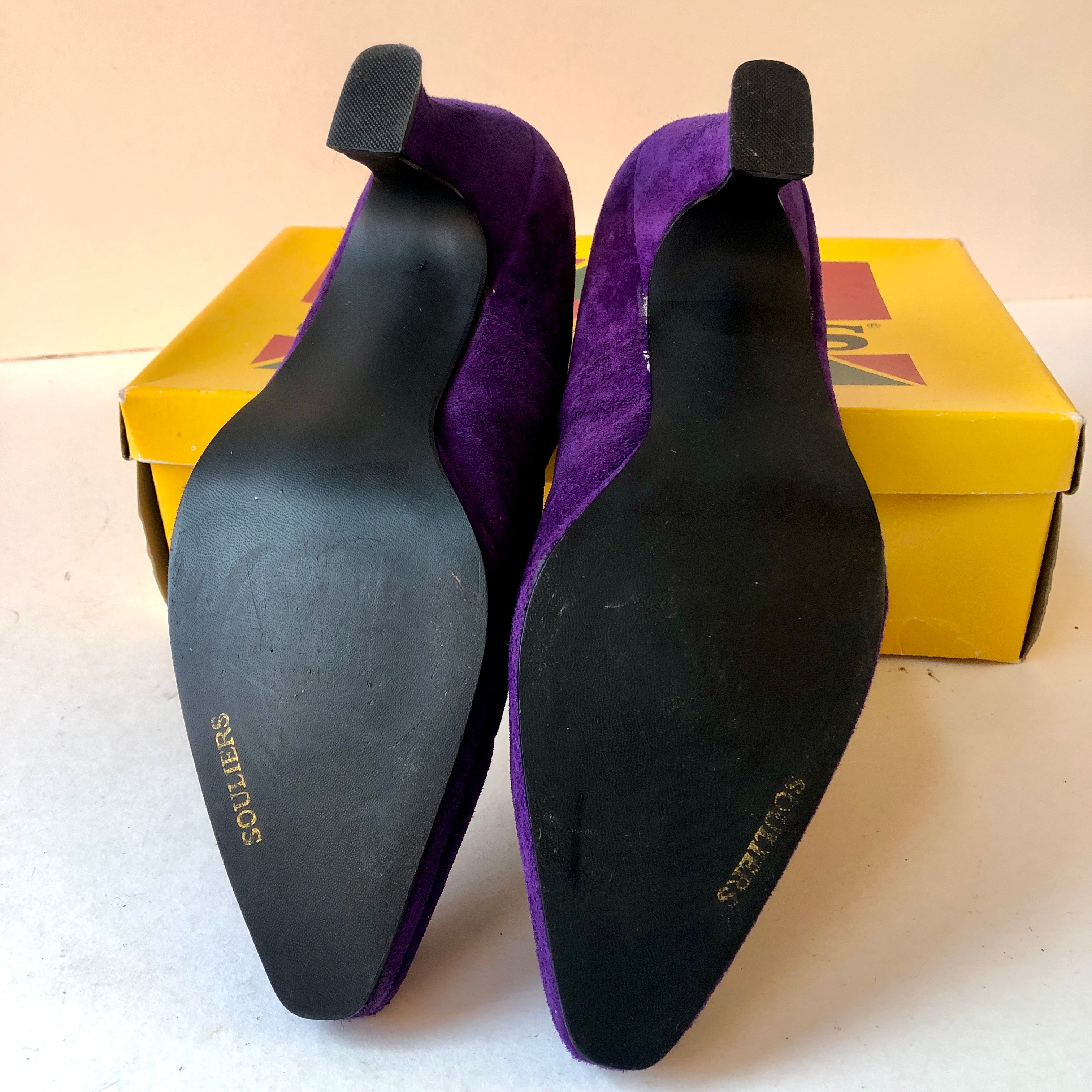 “Deadstock” Vintage Souliers Purple Suede Pumps, Size 9.5/10