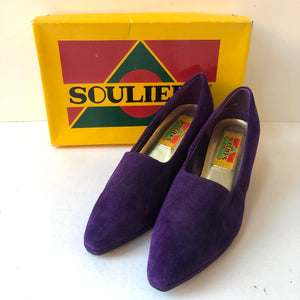 “Deadstock” Vintage Souliers Purple Suede Pumps, Size 9.5/10