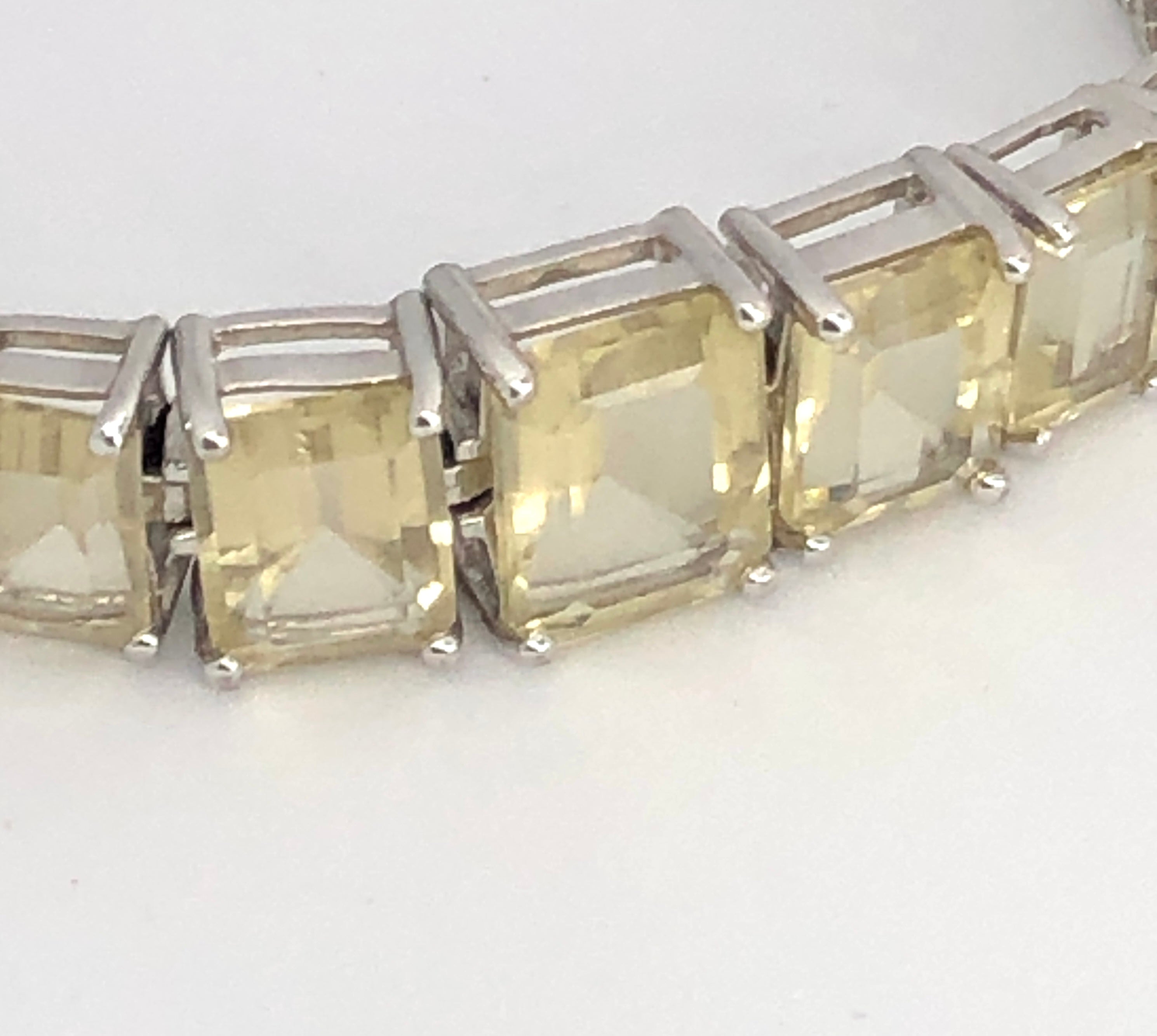 Vintage 925 & Emerald Cut Lemon Quartz Tennis Bracelet, Size 8”