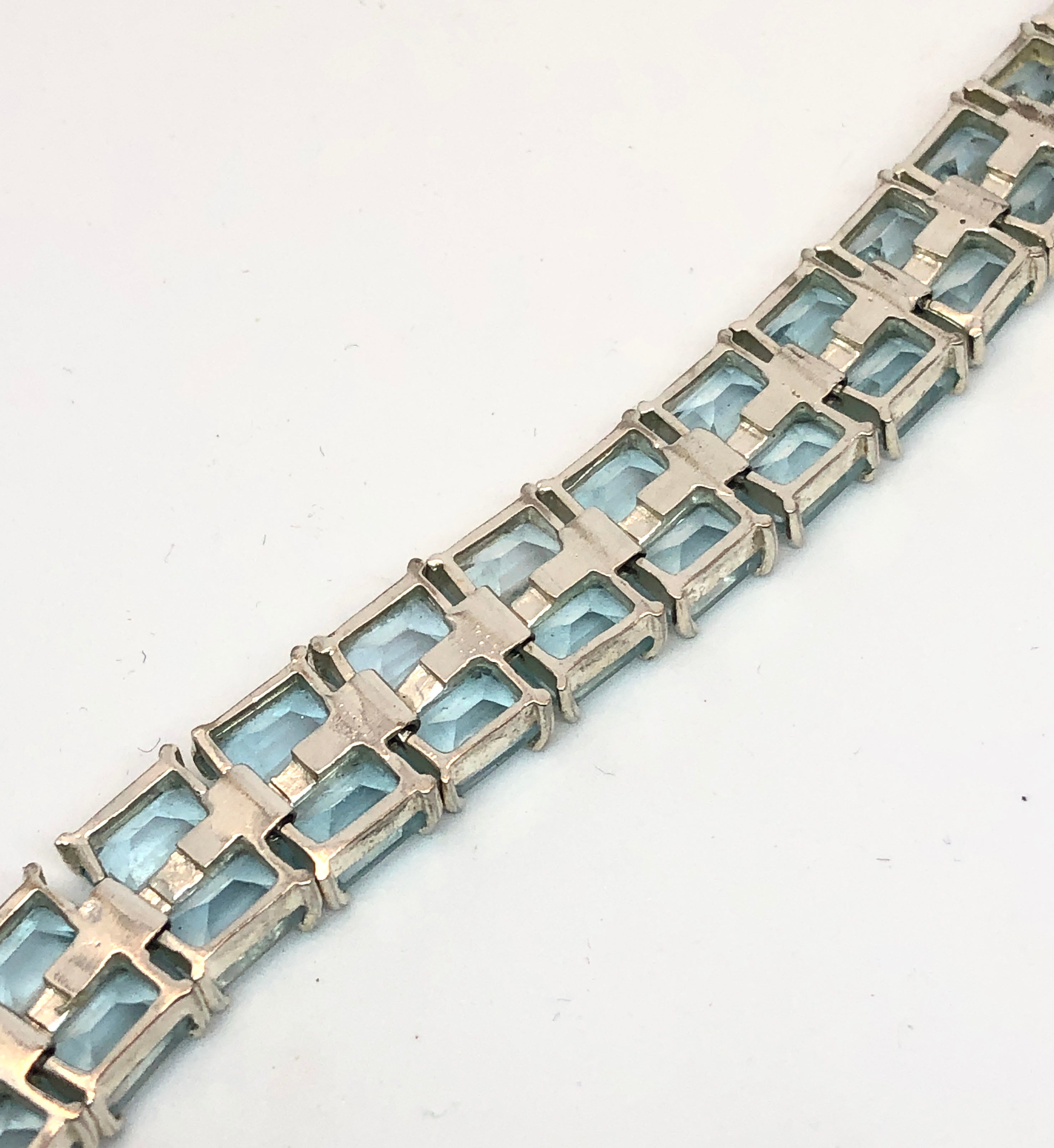 Vintage 925 & Aquamarine Double Row Tennis Bracelet, 7.5”