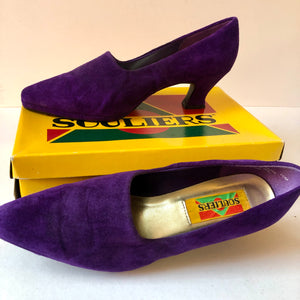 “Deadstock” Vintage Souliers Purple Suede Pumps, Size 9.5/10