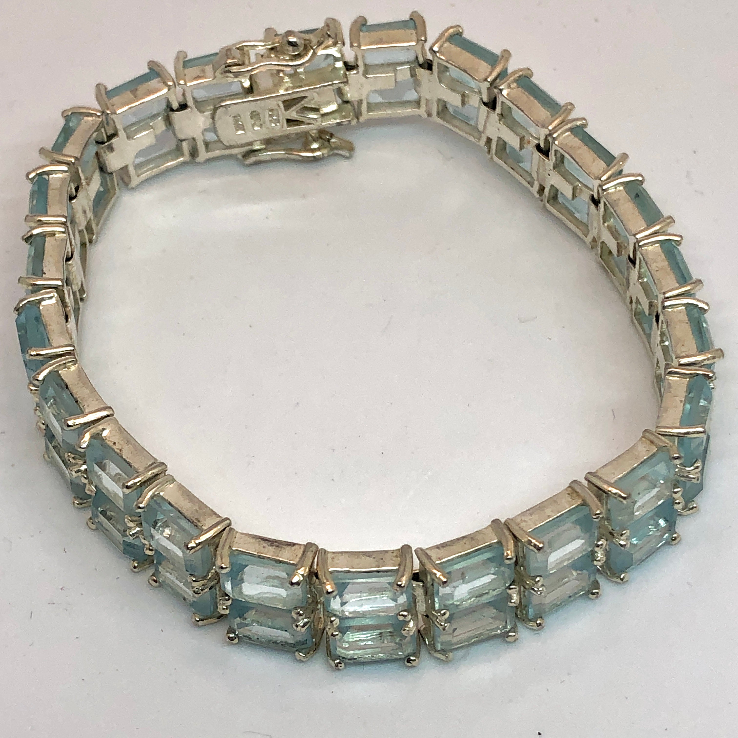 Vintage 925 & Aquamarine Double Row Tennis Bracelet, 7.5”