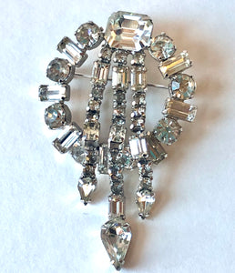 1950’s Signed Kramer of New York Rhinestone Brooch with Triple Rhinestone Dangles