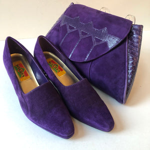 “Deadstock” Vintage Souliers Purple Suede Pumps, Size 9.5/10