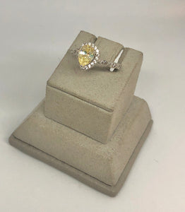 Sterling Plated Lemon Pear and Pave CZ Ring, Size 7.25