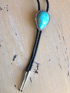 Vintage Navajo Sterling, Turquoise and Leather Bolo Tie