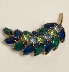 Vintage Mid Century Faceted Marquis Rhinestone Leaf Brooch