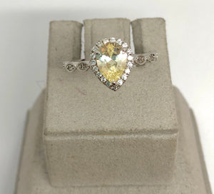 Sterling Plated Lemon Pear and Pave CZ Ring, Size 7.25